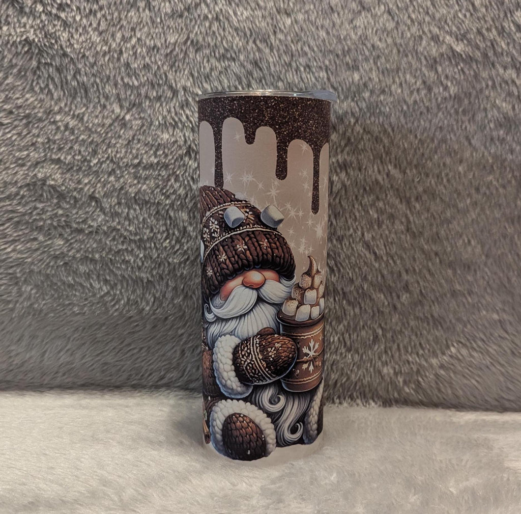Winter Gnome Tumbler Can Be Personalized, Gnome Enjoying A Cup Of Hot Cocoa , Gnome Lover Gift, Includes Reusable Straw, Hot Or Cold Drinks