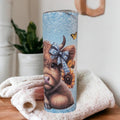 Highland Cow With Sunflowers and A Pretty Glitter Design 20oz Tumbler Can Be Personalized, Highland Cow Lover's Gift, Includes Lid and Straw
