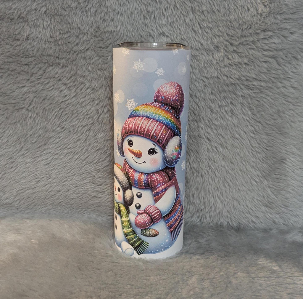Snowman Tumbler With A Snowman Family in A Winter Scene, Great Gift For Winter and Snowman Lover, Includes a Lid and Straw