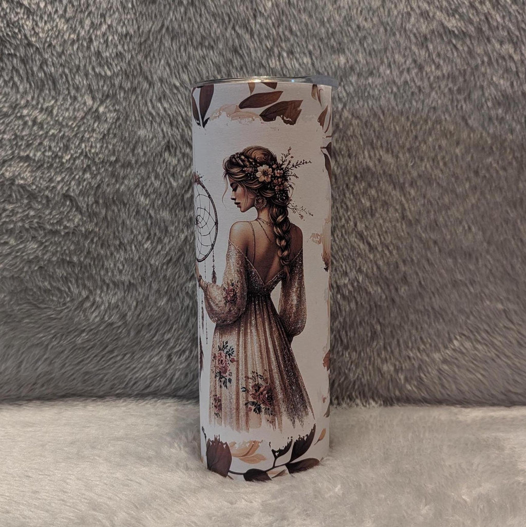 Boho Flower Girl Tumbler Can Be Personalized, 20oz Tumbler For Everyday Use - Hot Or Cold Drinks, Includes A Reusable Straw