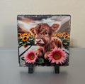 Highland Cow Calf Slate Picture With Display Legs