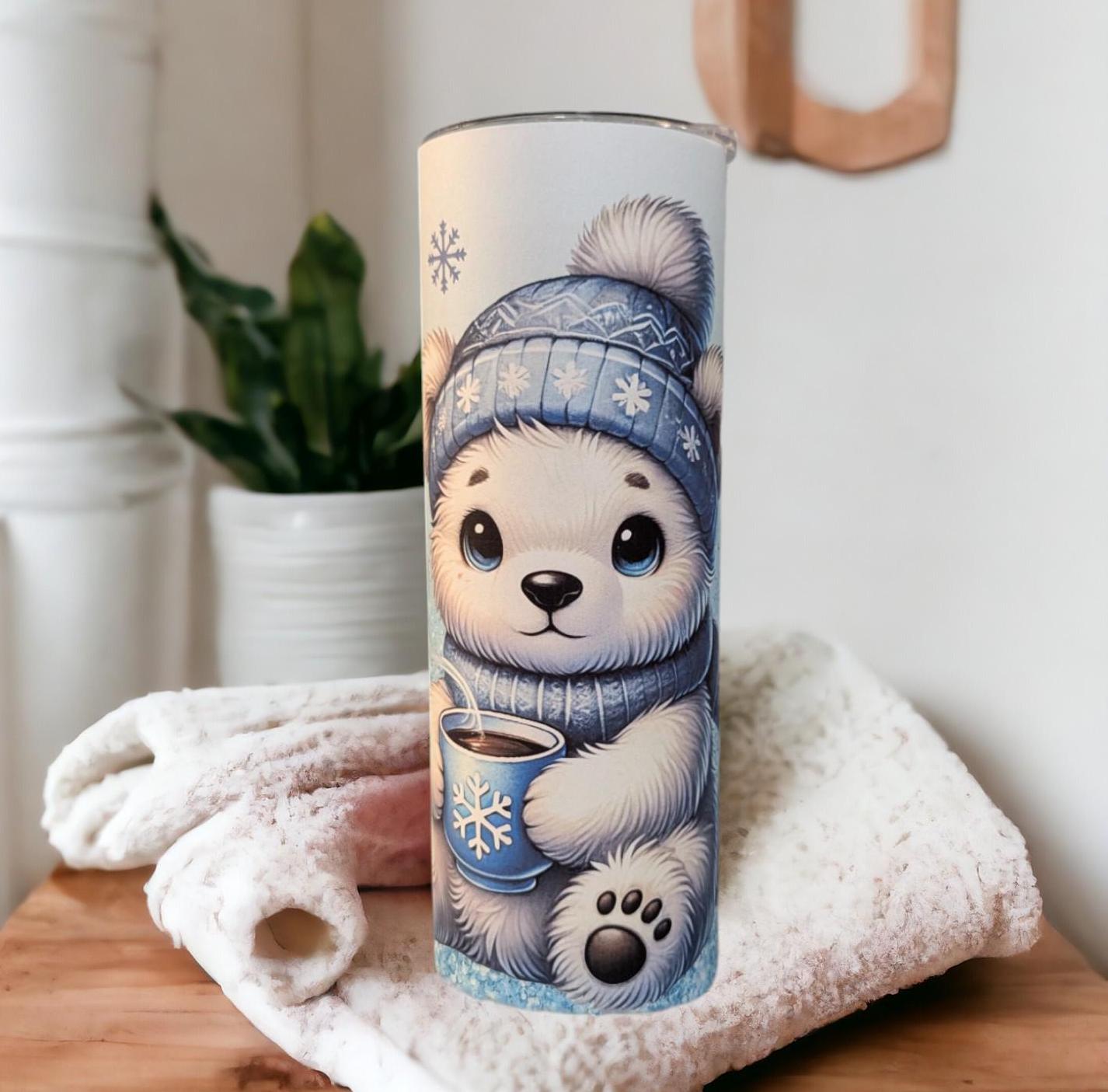 Cute Winter Polar Bear Tumbler Can Be Personalized, Hot Or Cold Drinks, Bear Cup With Name, Polar Bear Cup, Bear Gifts, Polar Bear Gifts