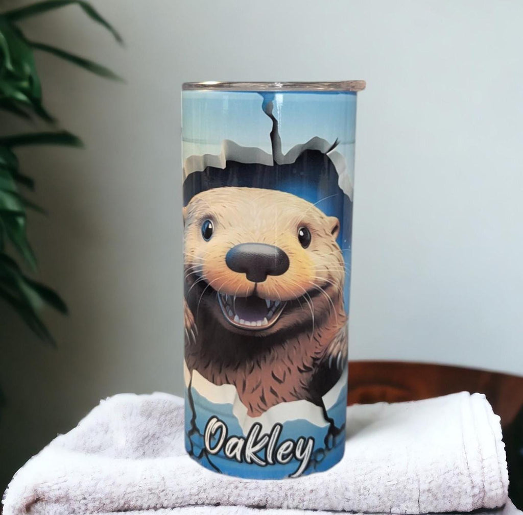 Adorable Kids Otter Tumbler with Peek-a-Boo Design, Includes Lid and Straw, Kids 15oz Tumbler Great For Home Or On The Go