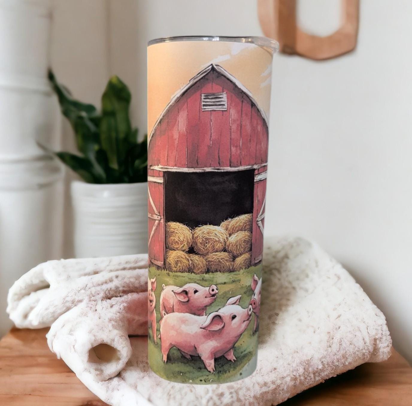Cute Pig Tumbler That Can Also Be Personalized, 20oz Skinny Tumbler For Hot Or Cold Drinks, Beautiful Gift For Pig Lovers