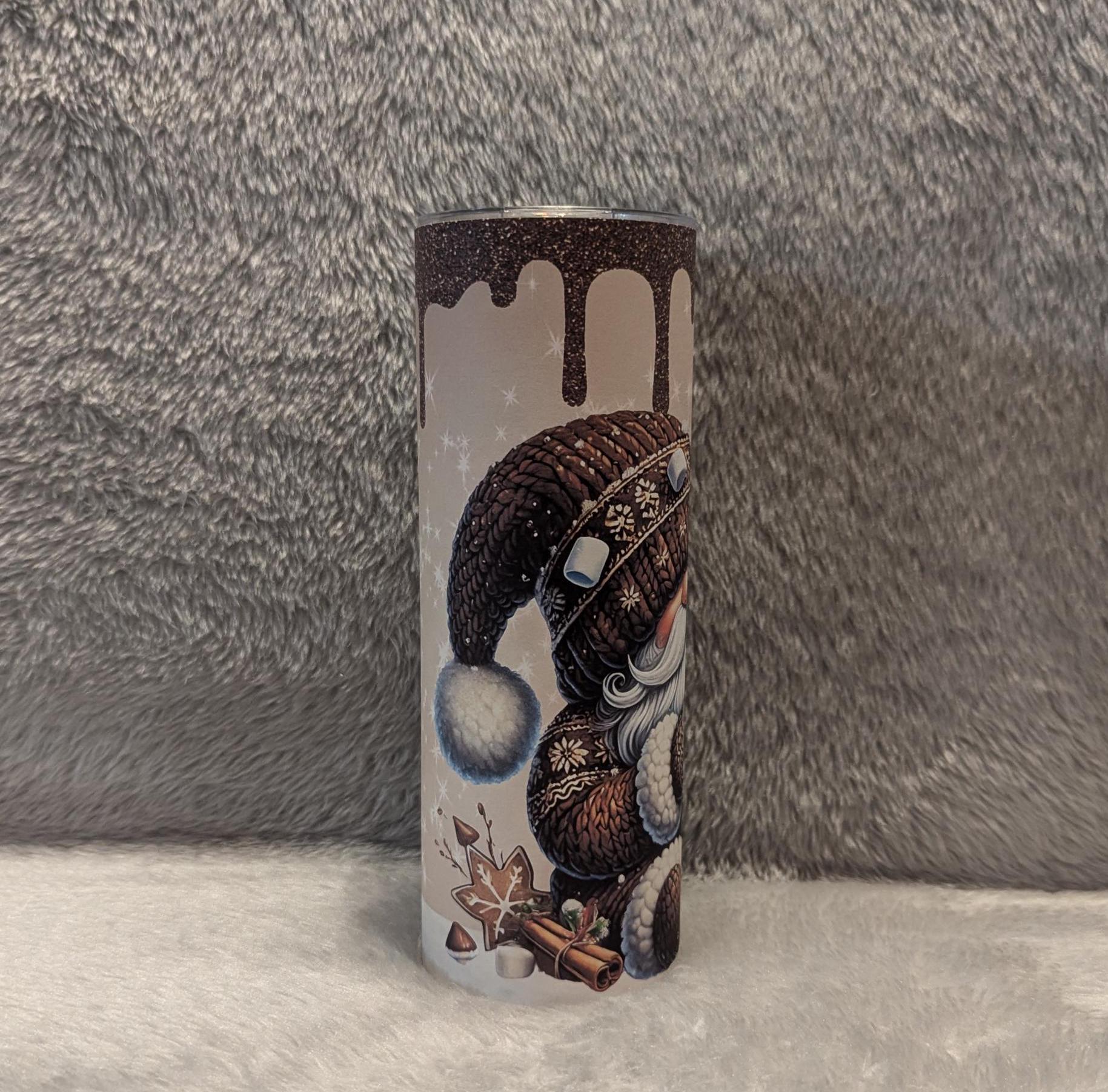 Winter Gnome Tumbler Can Be Personalized, Gnome Enjoying A Cup Of Hot Cocoa , Gnome Lover Gift, Includes Reusable Straw, Hot Or Cold Drinks