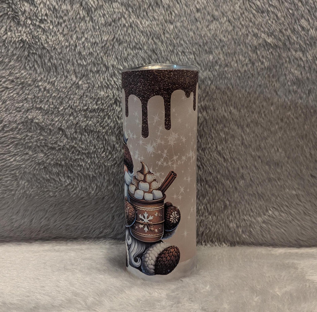 Winter Gnome Tumbler Can Be Personalized, Gnome Enjoying A Cup Of Hot Cocoa , Gnome Lover Gift, Includes Reusable Straw, Hot Or Cold Drinks