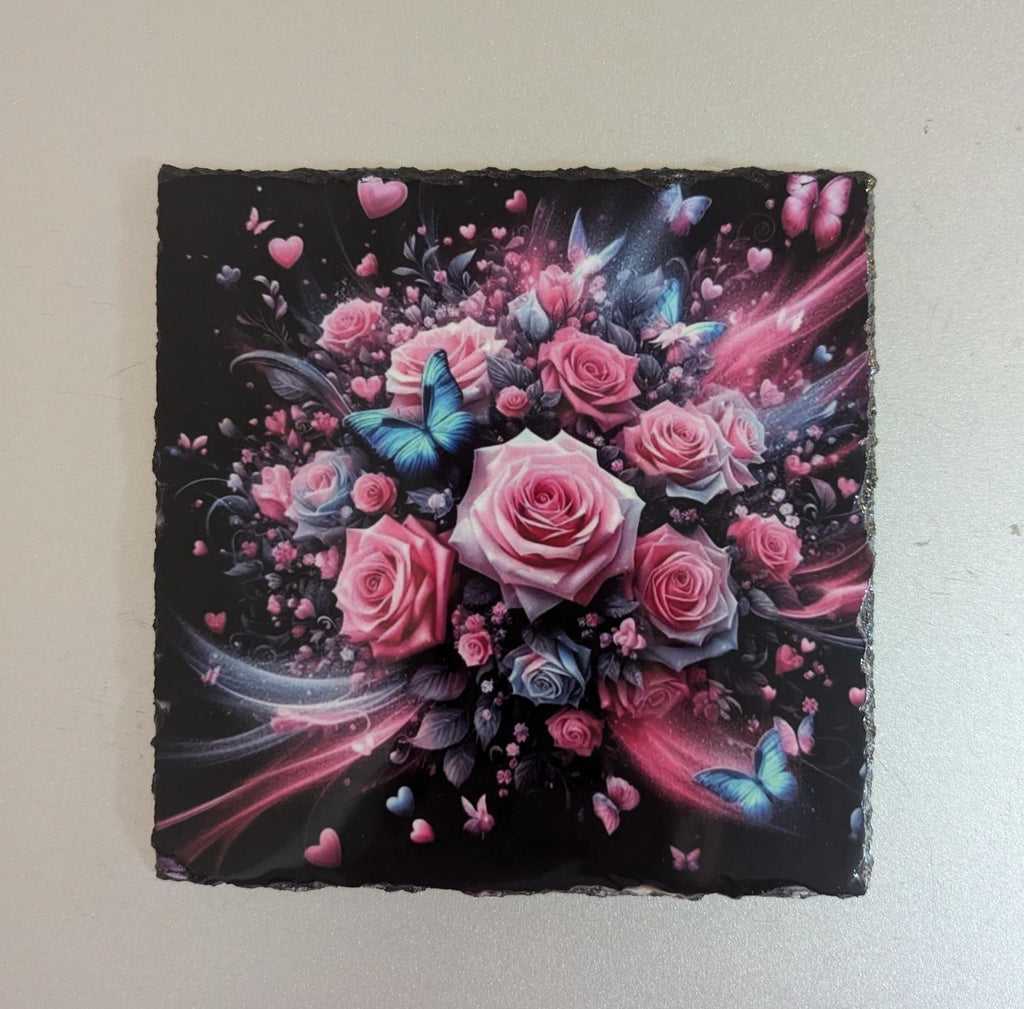 Pink Rose Slate Picture With Display Legs