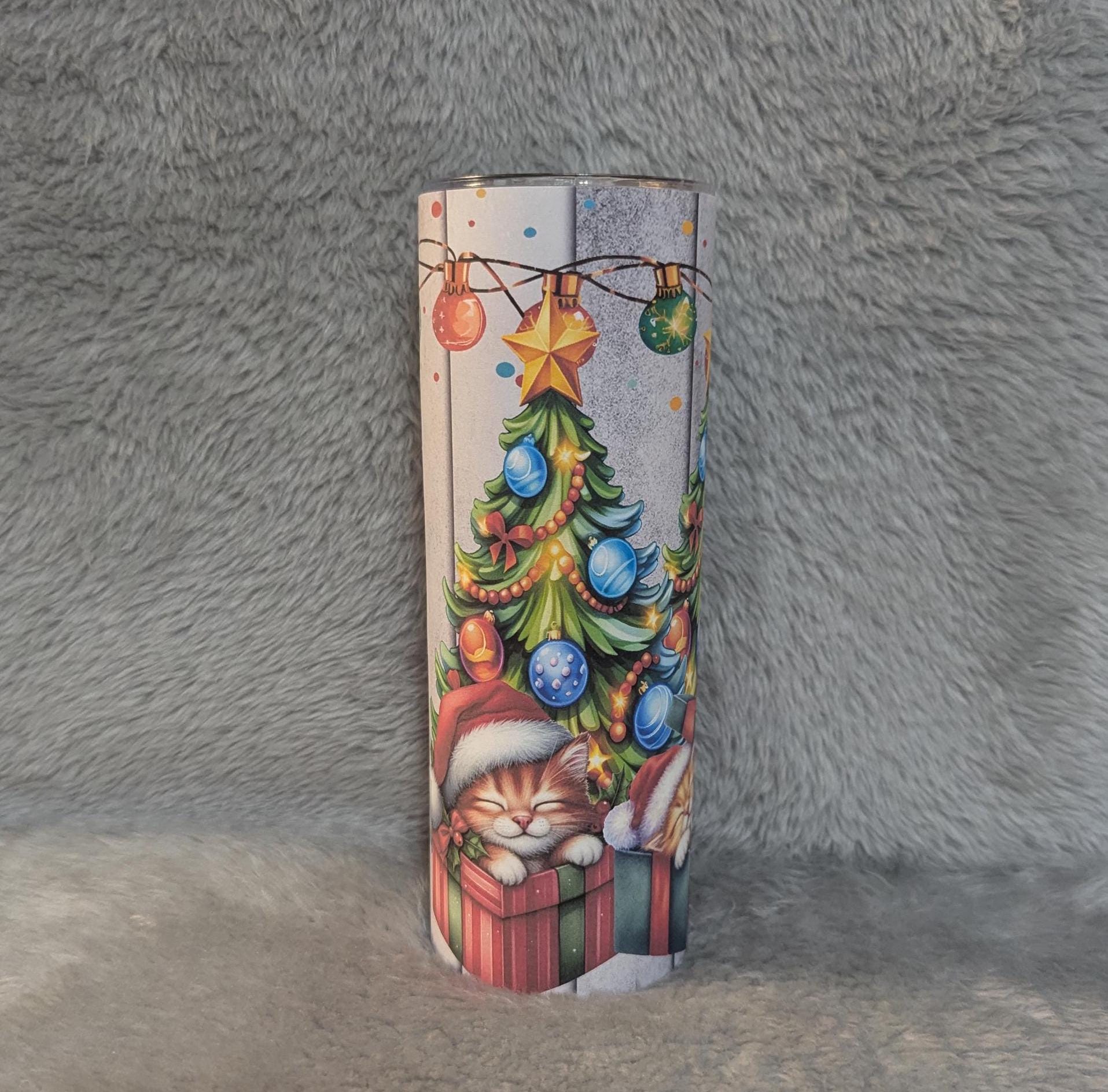 Christmas Cat Tumbler Can Be Personalized, Christmas Tumbler Gift, Cup With Name, Christmas Gift, Holiday Tumbler, 20oz Tumbler