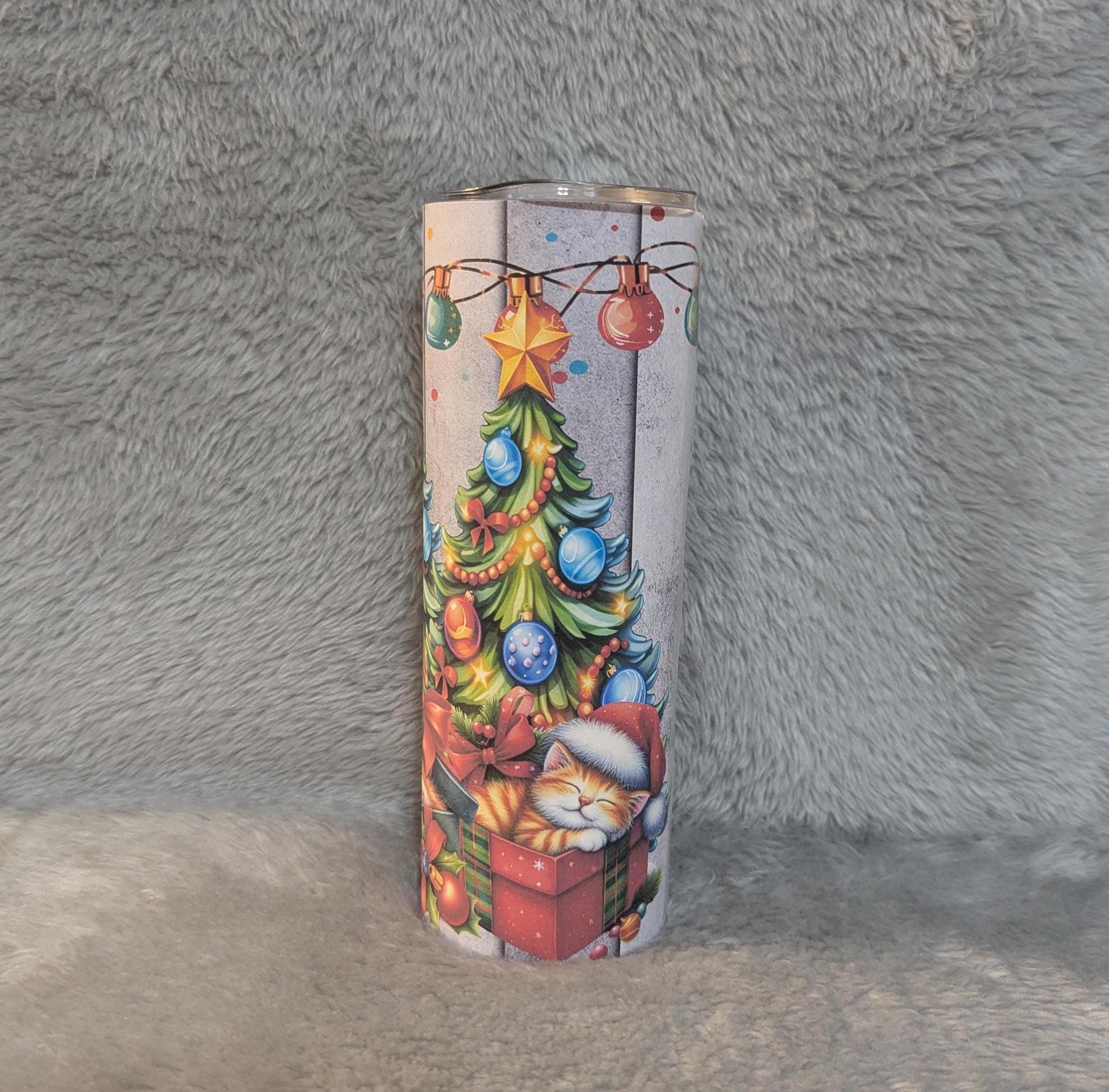 Christmas Cat Tumbler Can Be Personalized, Christmas Tumbler Gift, Cup With Name, Christmas Gift, Holiday Tumbler, 20oz Tumbler