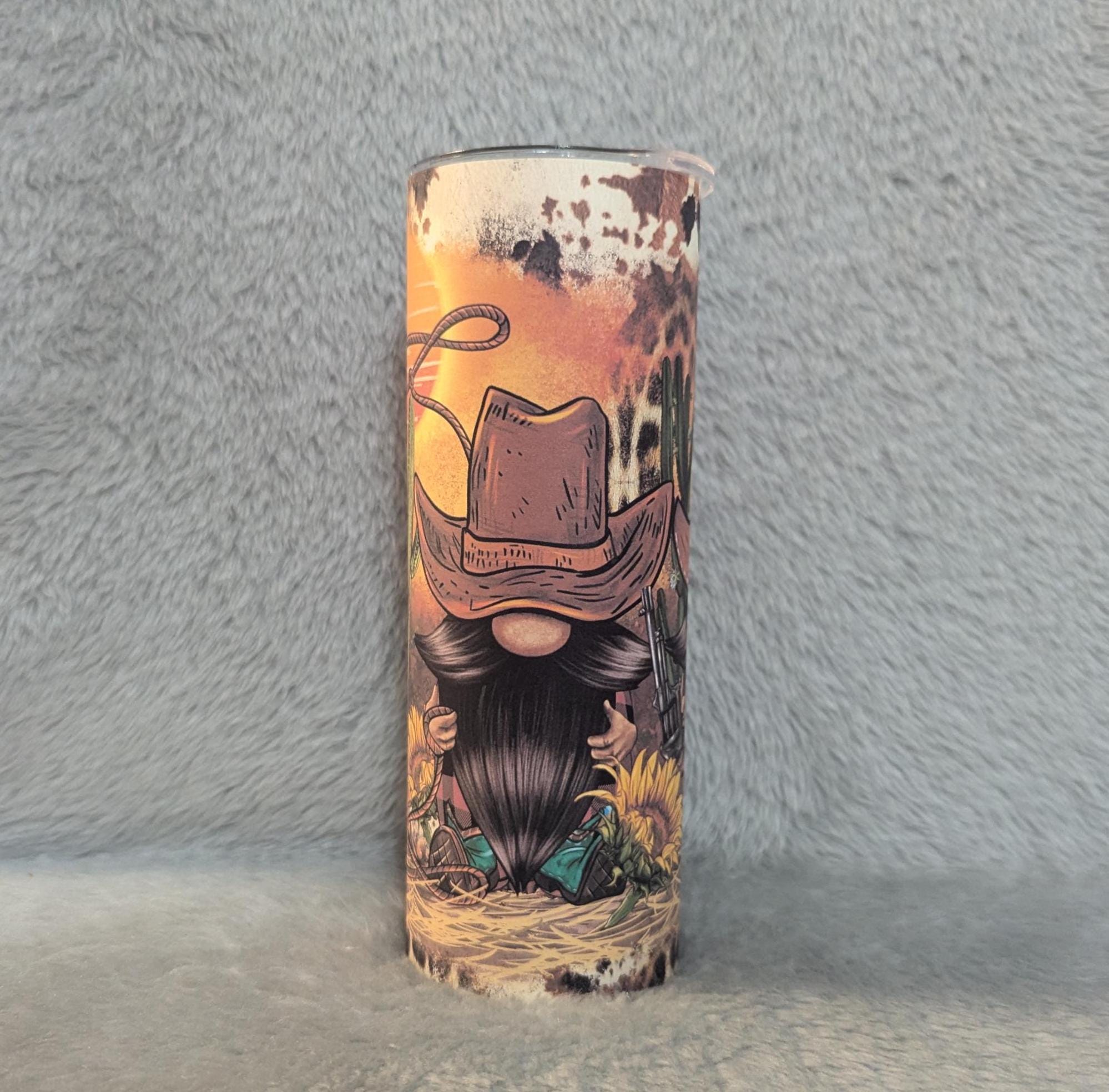 Western Gnome Tumbler Can Be Personalized, Includes A Reusable Straw, Gift For Cowboys Or Cowgirls, 20oz Tumbler With Straw, Cup With Name,