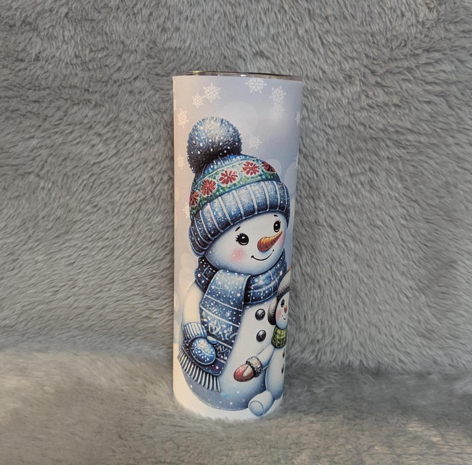 Snowman Tumbler With A Snowman Family in A Winter Scene, Great Gift For Winter and Snowman Lover, Includes a Lid and Straw