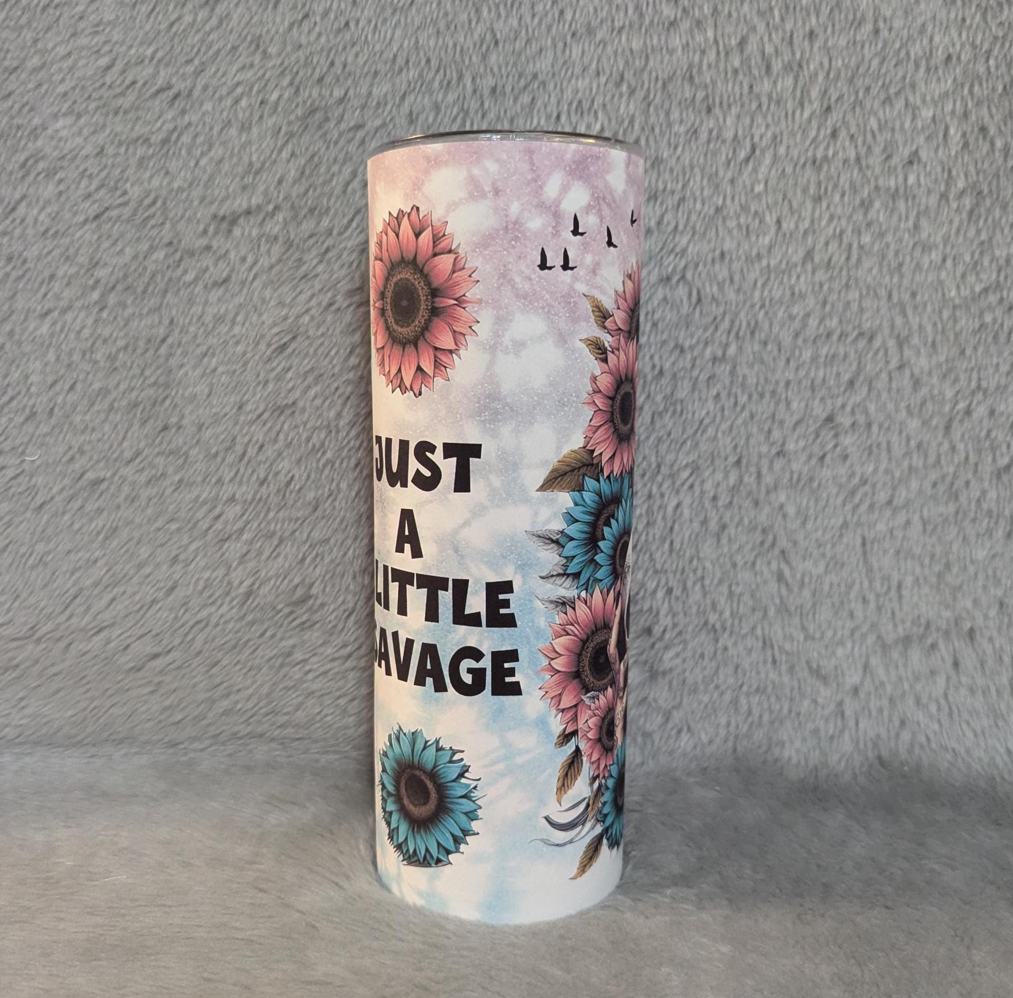 Just A Little Savage Sunflower Girl Tumbler Can Be Personalized, Boho Girl Tumbler, For Everyday Use - Hot Or Cold Drinks, Gift For Her