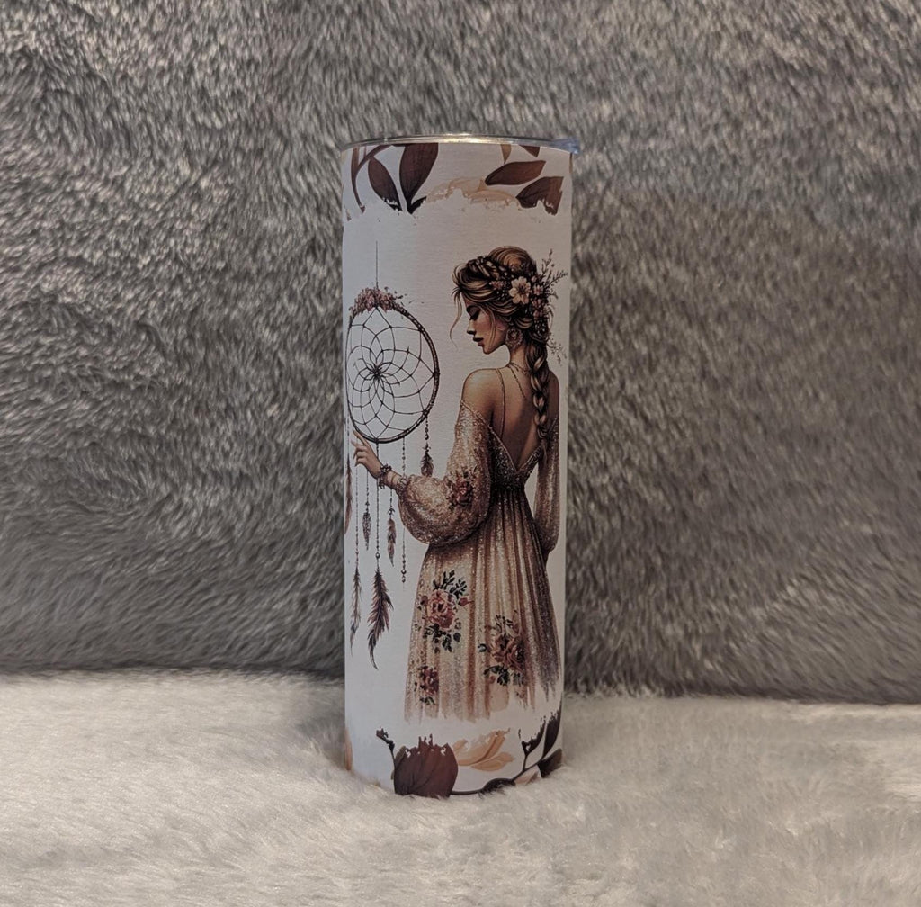 Boho Flower Girl Tumbler Can Be Personalized, 20oz Tumbler For Everyday Use - Hot Or Cold Drinks, Includes A Reusable Straw