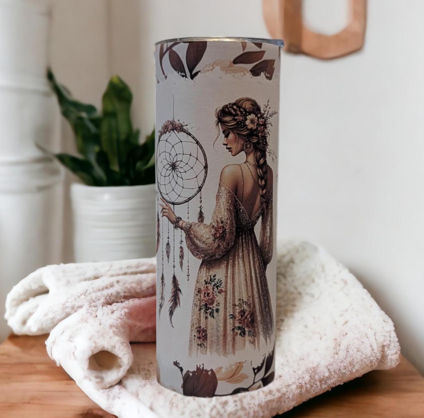Boho Flower Girl Tumbler Can Be Personalized, 20oz Tumbler For Everyday Use - Hot Or Cold Drinks, Includes A Reusable Straw