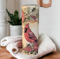 Cardinal With A Journal Page Background Tumbler, Can Be Personalized, Red Cardinal Tumbler, Cardinal Cup, Gift For Her