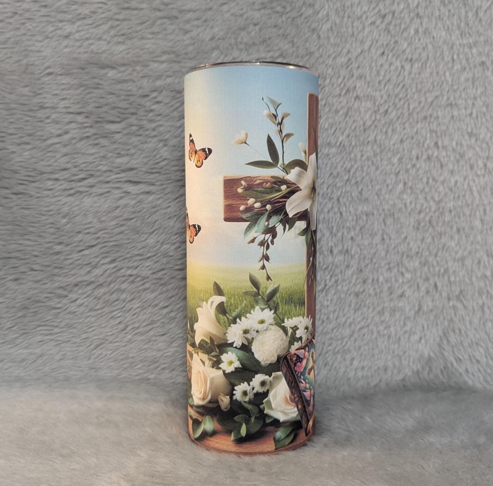 Religious Cross Tumbler, 20oz Tumbler With Reusable Straw, Religious Tumbler, Inspirational Gift, Christian Tumbler, Hot Or Cold Drinkware