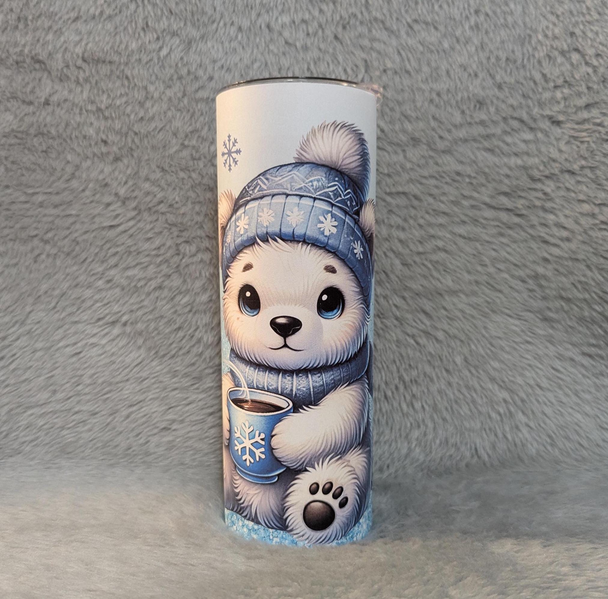 Cute Winter Polar Bear Tumbler Can Be Personalized, Hot Or Cold Drinks, Bear Cup With Name, Polar Bear Cup, Bear Gifts, Polar Bear Gifts