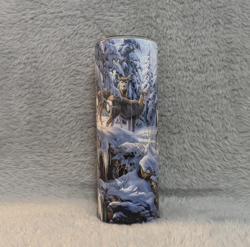 Beautiful Deer Tumbler With Deer In The Snow, Hunters Tumbler, Deer Cup With Name, Gift For Him, Gift For Her, Personalized Deer Tumbler