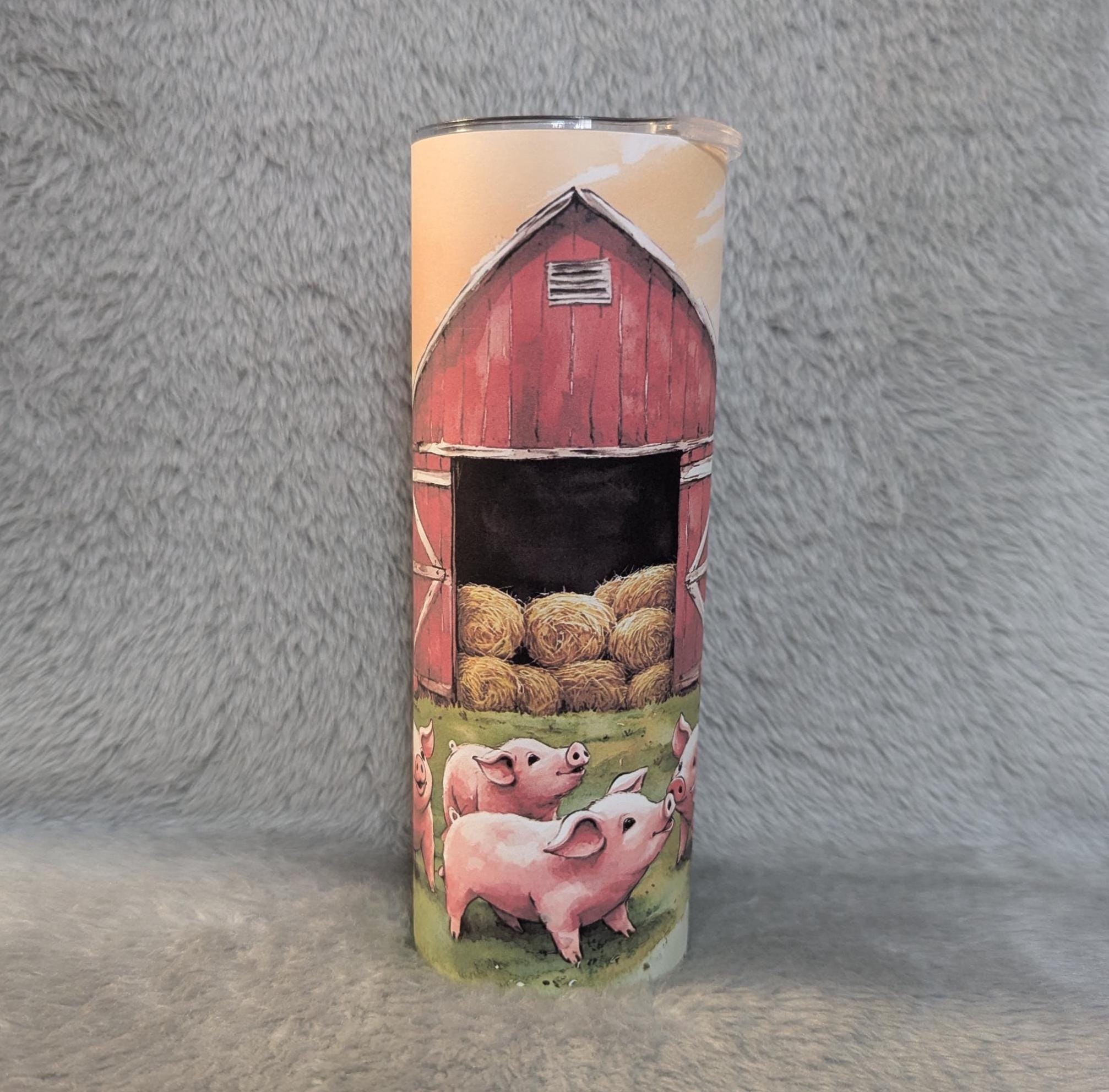 Cute Pig Tumbler That Can Also Be Personalized, 20oz Skinny Tumbler For Hot Or Cold Drinks, Beautiful Gift For Pig Lovers