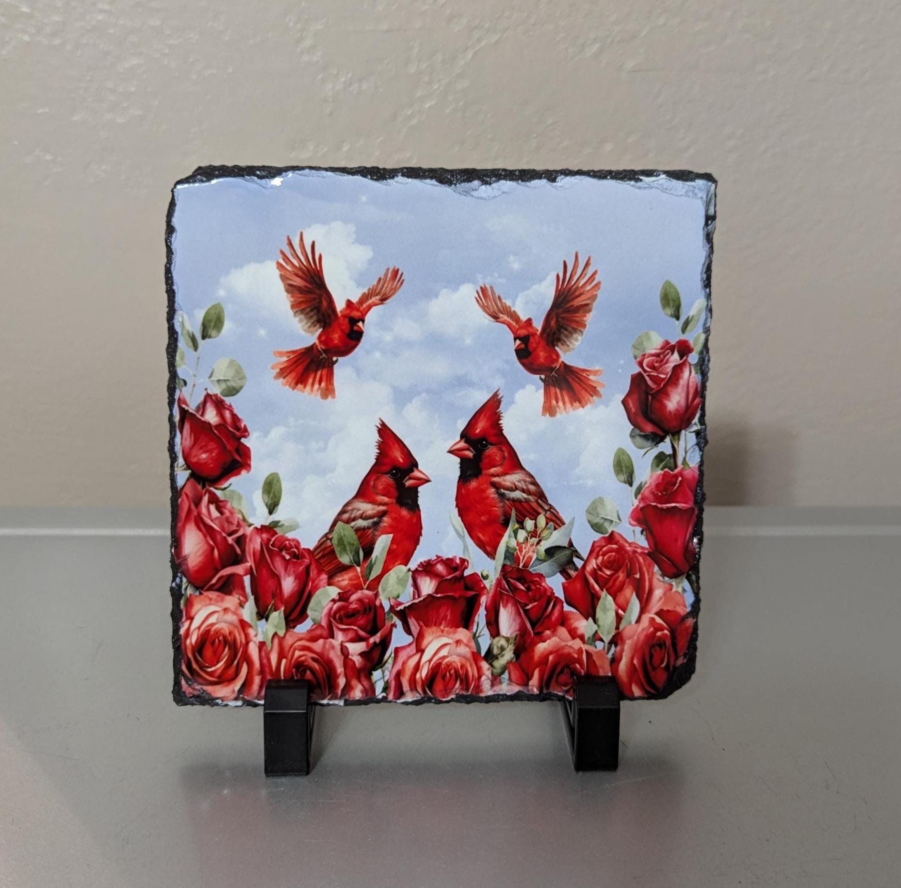 Slate Cardinal Picture With Display Legs