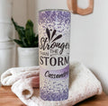 Stronger Than the Storm Tumbler with A Ribbon Butterflies and Glitter Design, Purple Ribbon, Show Her Your Support, Includes Reusable Straw