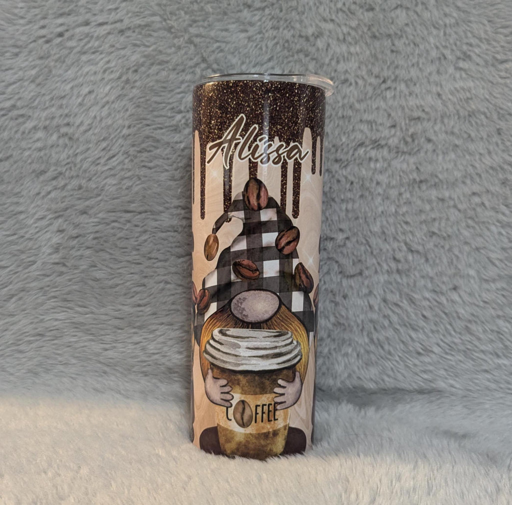 Coffee Gnome Tumbler With Reusable Straw, Can Be Personalized, Coffee Gnome Tumbler, Gnome Cup With Name, Gnome Coffee Cup