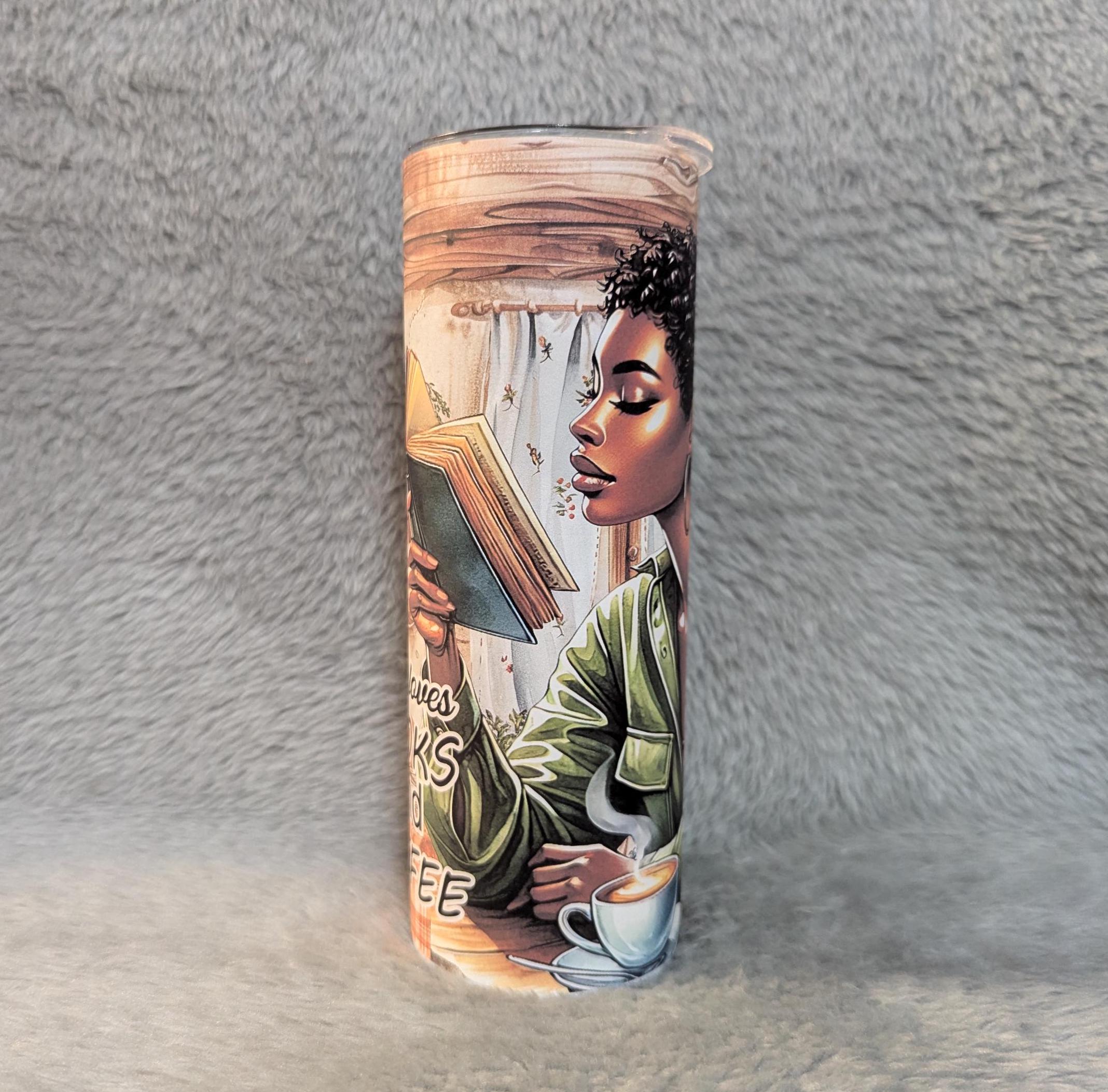 Just A Girl Who Loves Books and Coffee Tumbler, Includes A Reusable Straw, Gift For Book Reader and Coffee Lovers, 20oz Skinny Tumbler