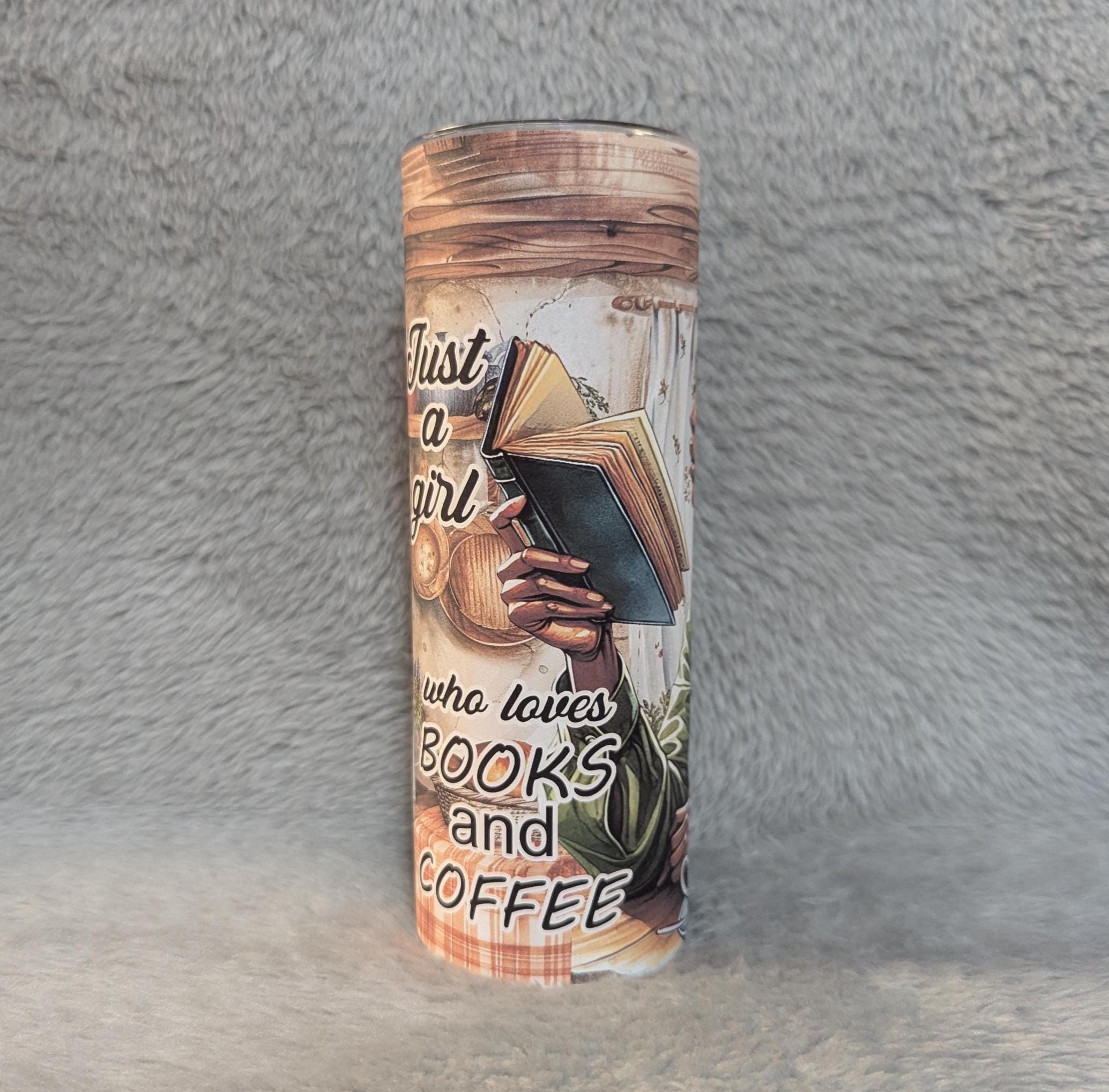 Just A Girl Who Loves Books and Coffee Tumbler, Includes A Reusable Straw, Gift For Book Reader and Coffee Lovers, 20oz Skinny Tumbler