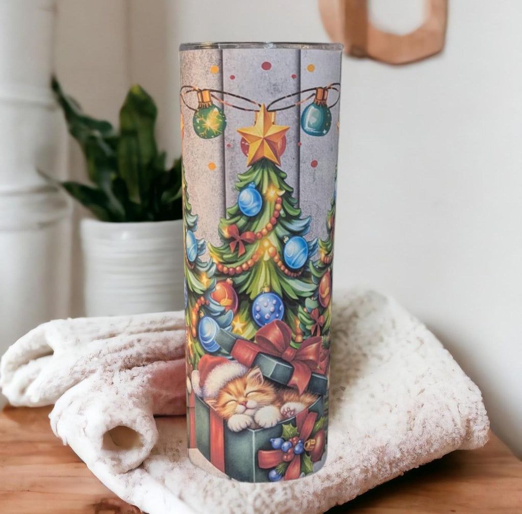 Christmas Cat Tumbler Can Be Personalized, Christmas Tumbler Gift, Cup With Name, Christmas Gift, Holiday Tumbler, 20oz Tumbler