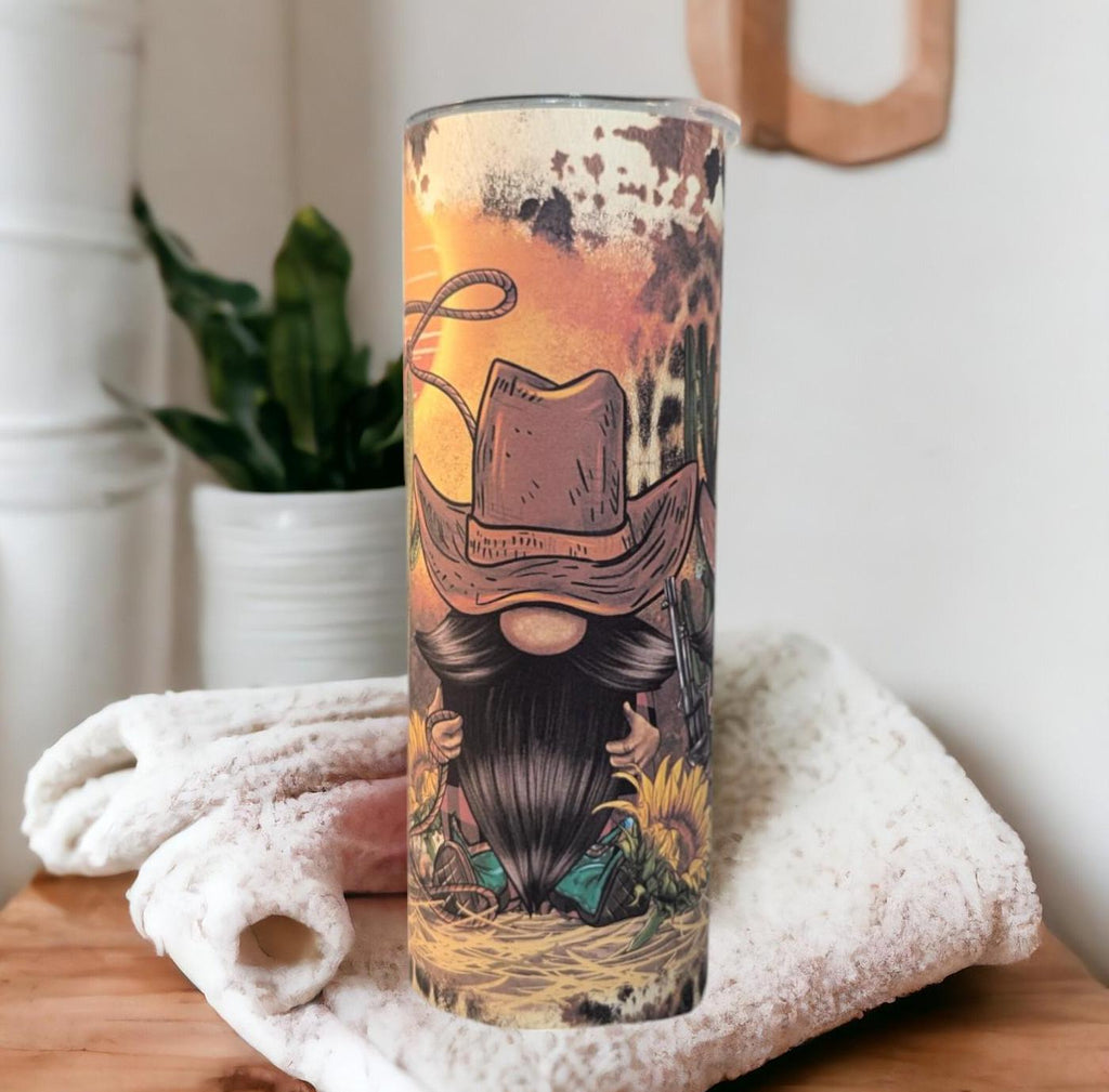 Western Gnome Tumbler Can Be Personalized, Includes A Reusable Straw, Gift For Cowboys Or Cowgirls, 20oz Tumbler With Straw, Cup With Name,