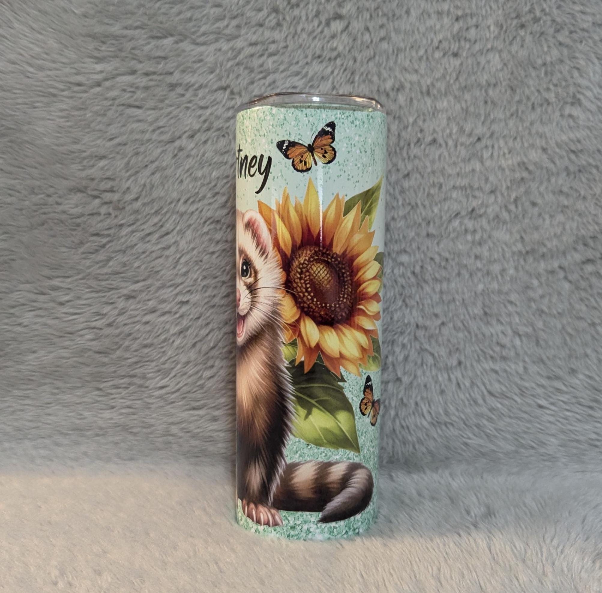 Pretty Ferret Tumbler Can Be Personalized, Ferret 20oz Tumbler With Reusable Plastic Straw, For Hot Or Cold Drinks, 20oz Skinny Tumbler