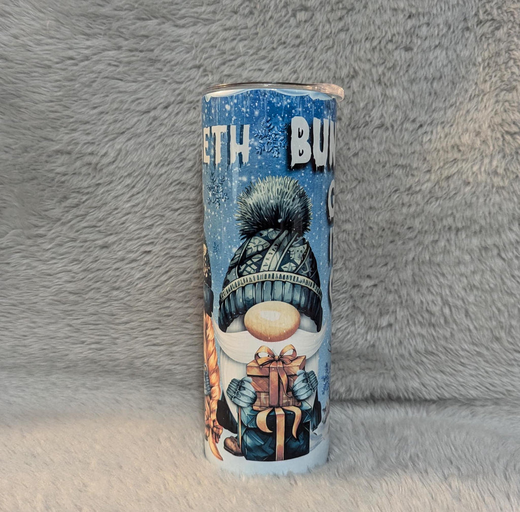 Bundle Up Gnomies It's Cold Outside Gnome Tumbler 20oz With Reusable Straw, Can Be Personalized