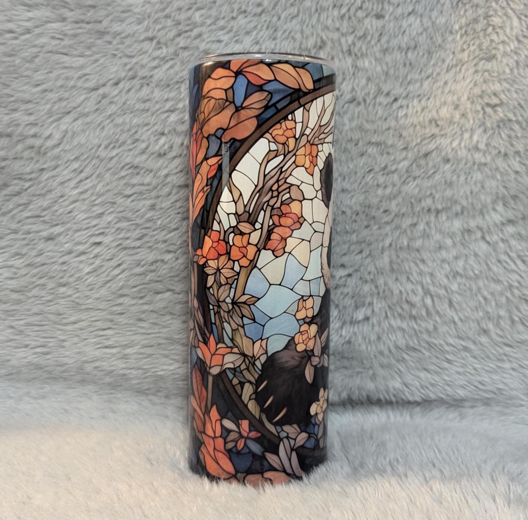 Panda Bear Tumbler With A Stained Glass Design 20oz With Reusable Straw, Can Be Personalized