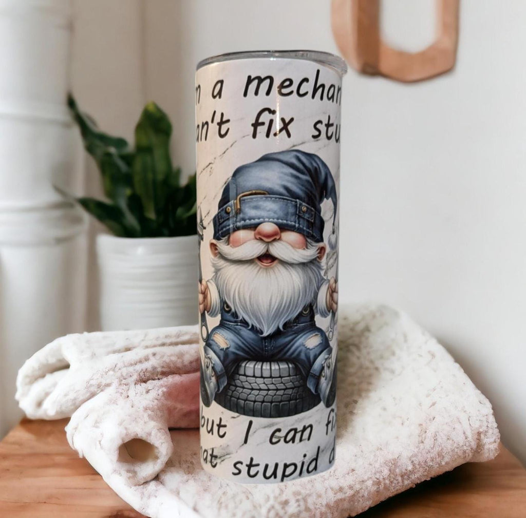 Gnome Mechanic Tumbler 20oz With Reusable Straw, Can Be Personalized