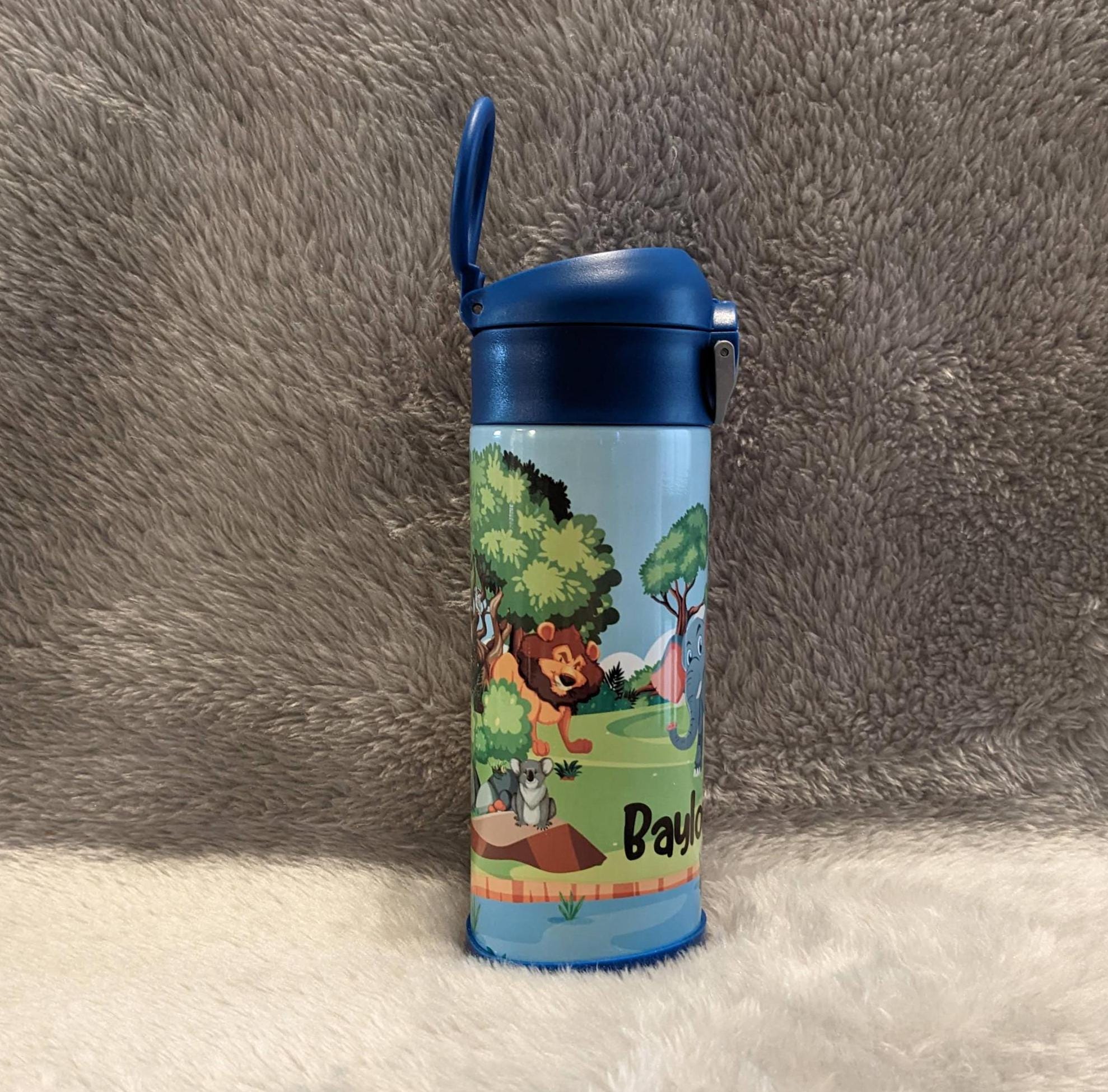 Kids Jungle Animal Water Bottle 12oz With Reusable Straw Can Be Personalized