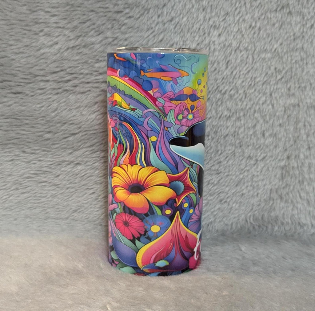 Neon Color Orca Whale Kids Tumbler 15oz With Reusable Straw, Can Be Personalized