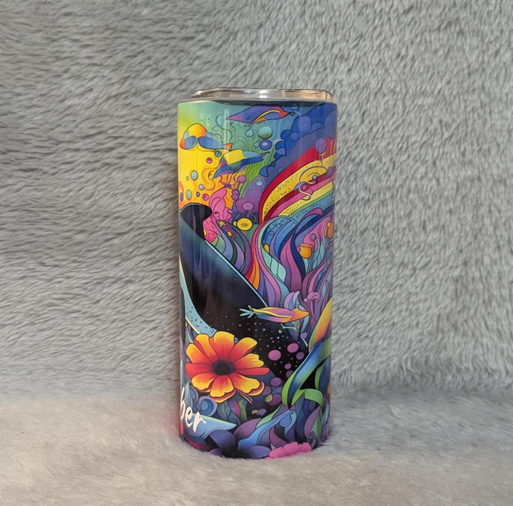 Neon Color Orca Whale Kids Tumbler 15oz With Reusable Straw, Can Be Personalized