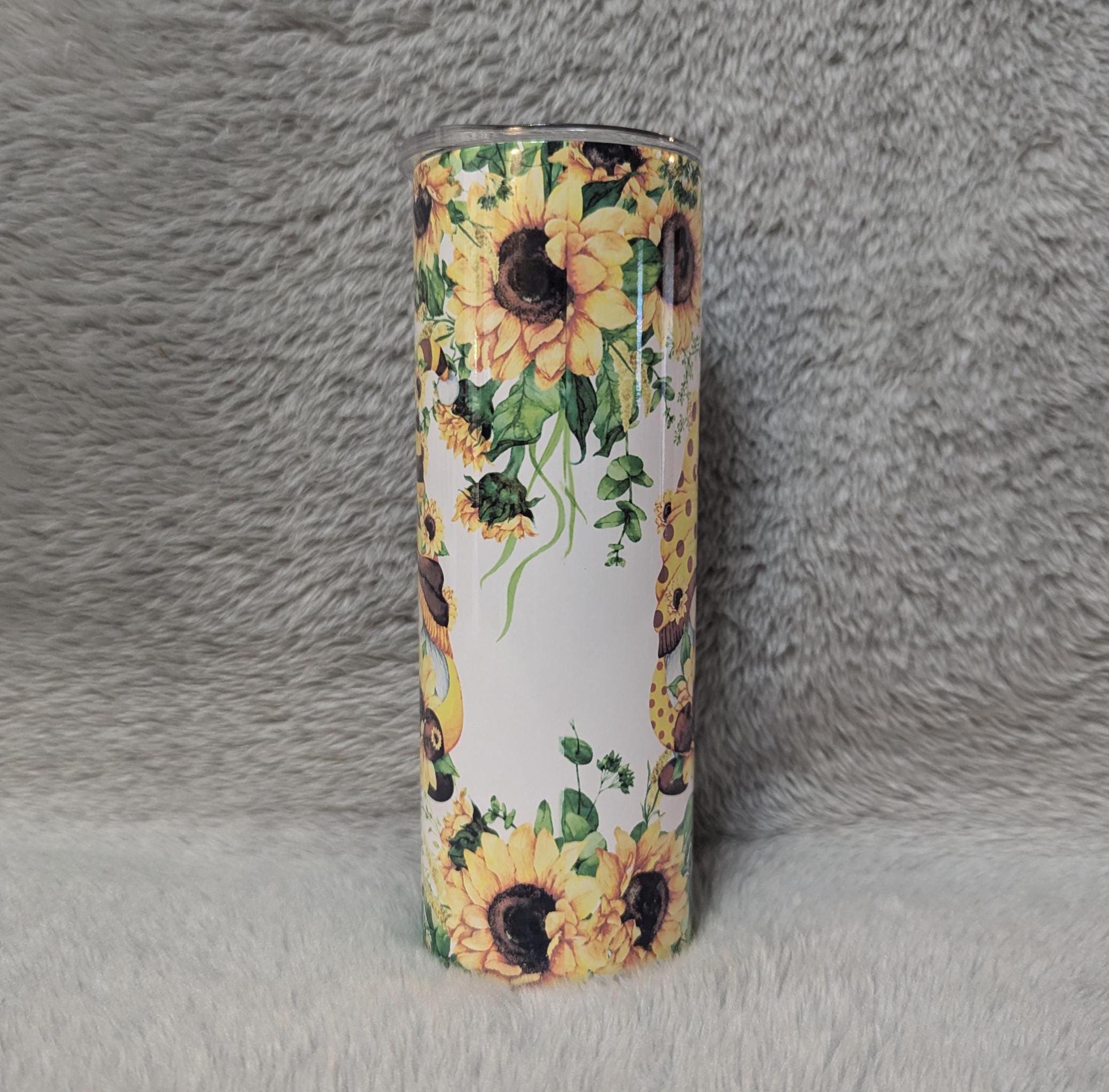 Gnome With Sunflowers Tumbler 20oz With Reusable Straw, Can Be Personalized