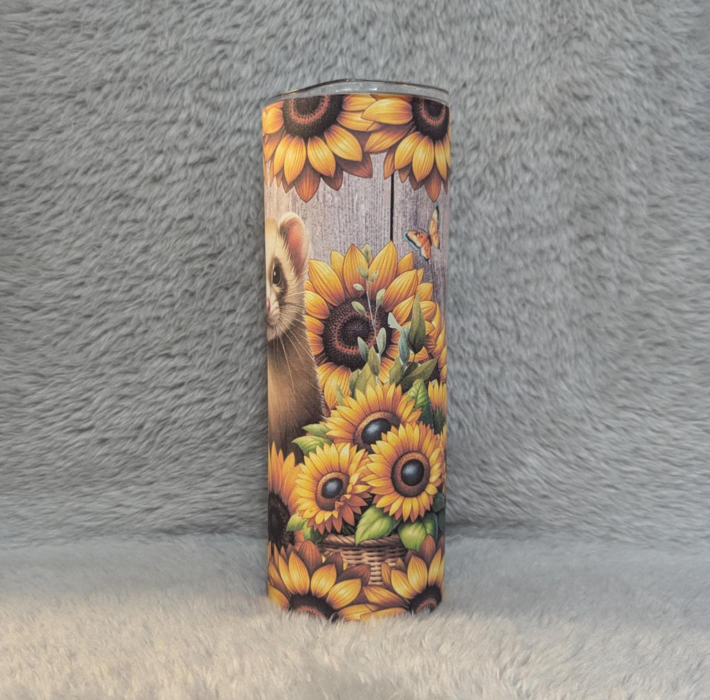 Sunflower Ferret Tumbler 20oz With Reusable Straw, Can Be Personalized