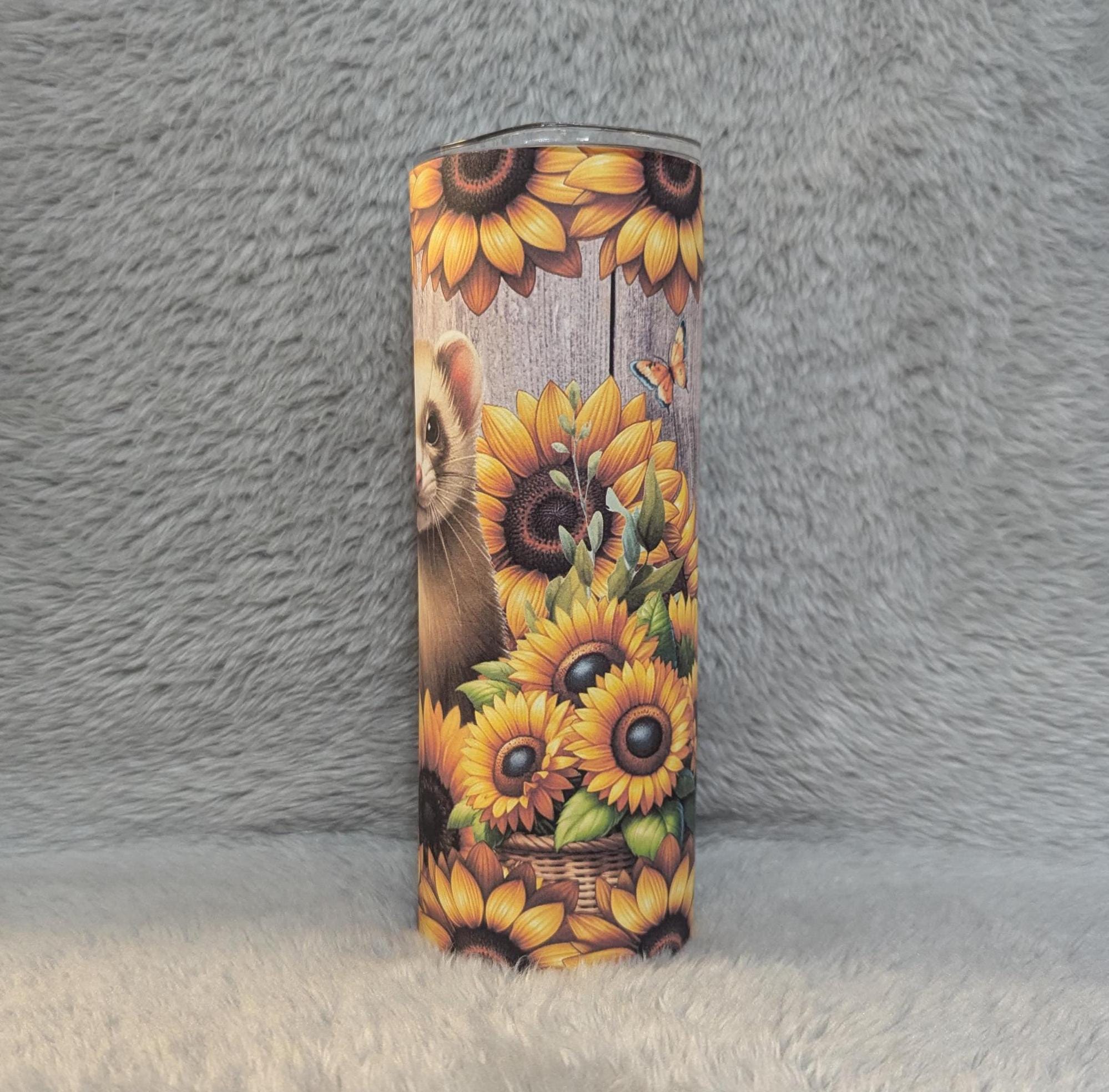 Sunflower Ferret Tumbler 20oz With Reusable Straw, Can Be Personalized