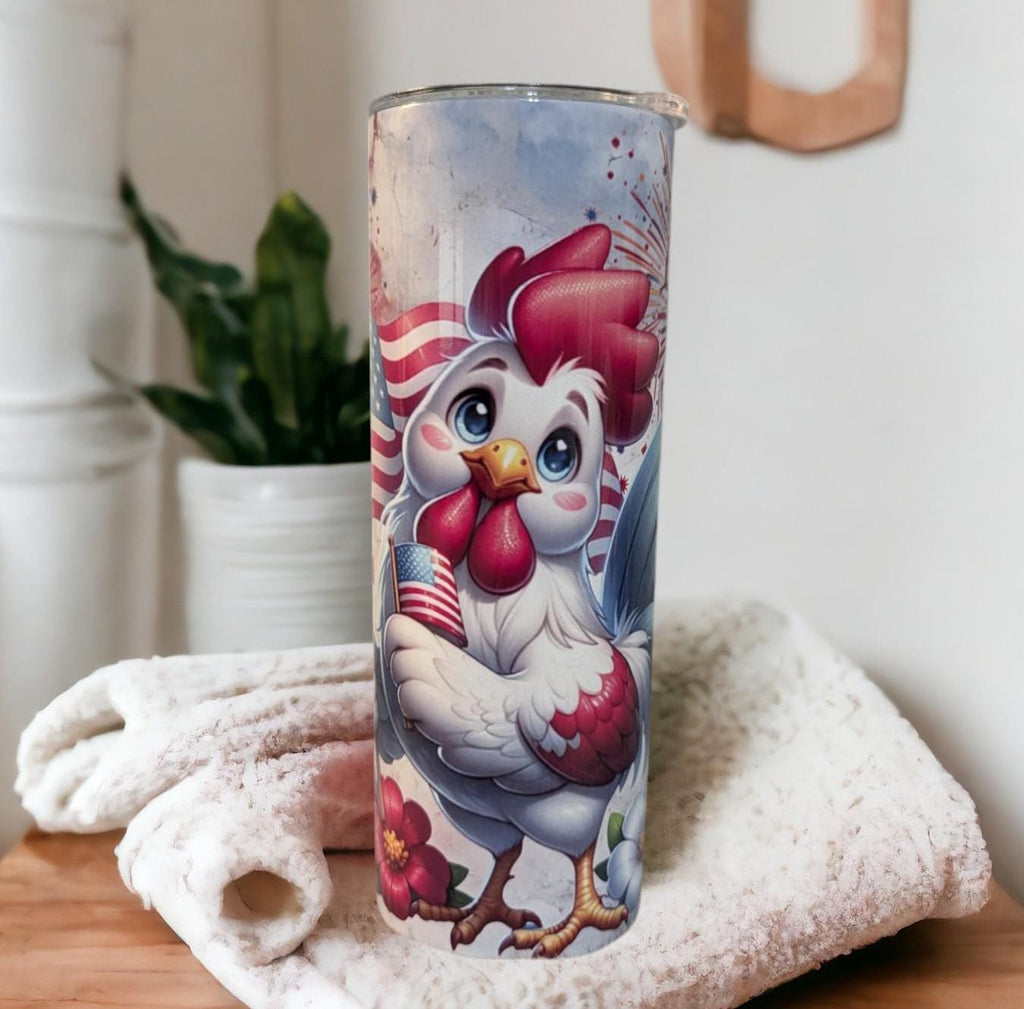 Patriotic Chicken Tumbler 20oz With Reusable Straw, Can Be Personalized