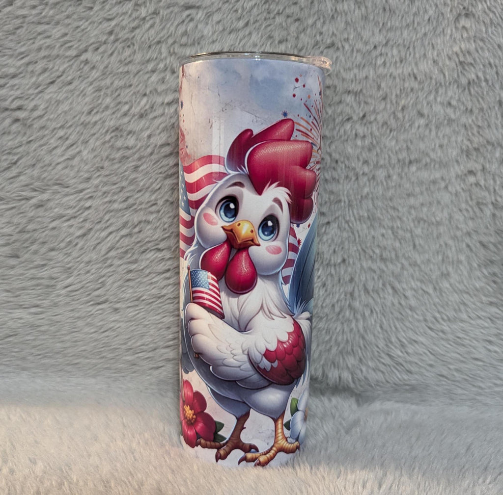 Patriotic Chicken Tumbler 20oz With Reusable Straw, Can Be Personalized