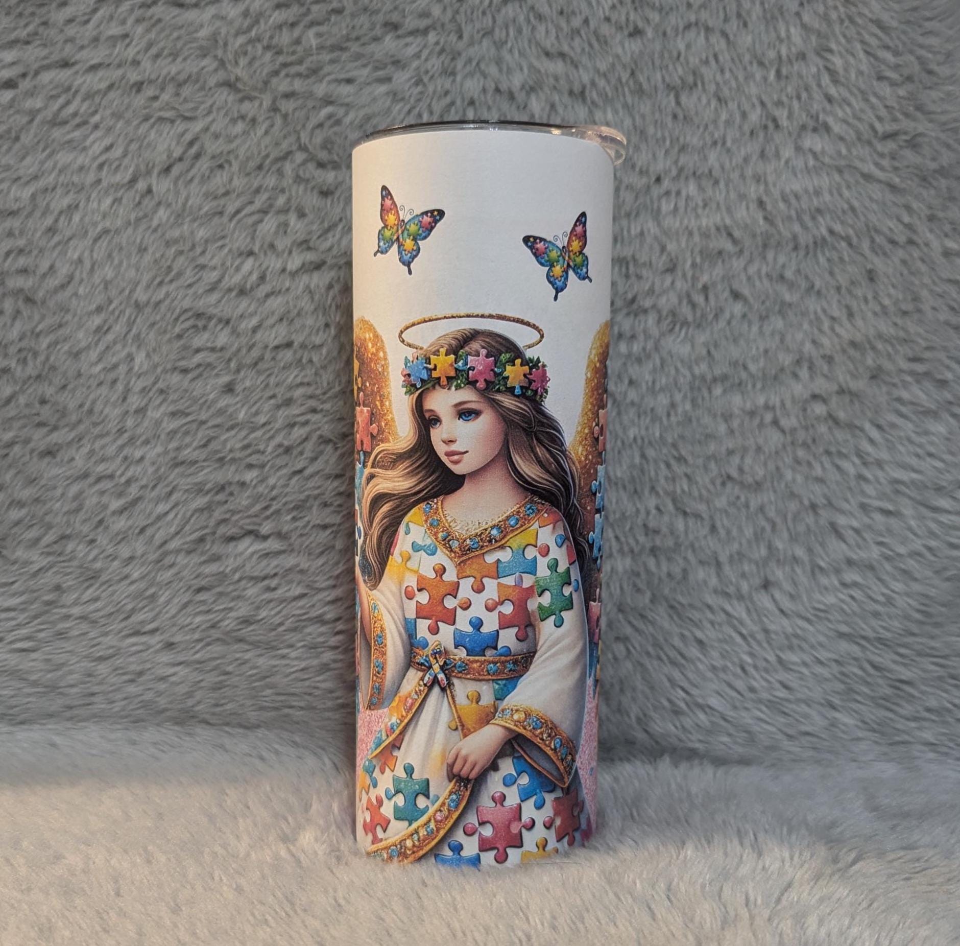 Autism Awareness Angel 20oz With Reusable Straw, Can Be Personalized