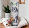Floral Cat Tumbler 20oz With Reusable Straw, Can Be Personalized