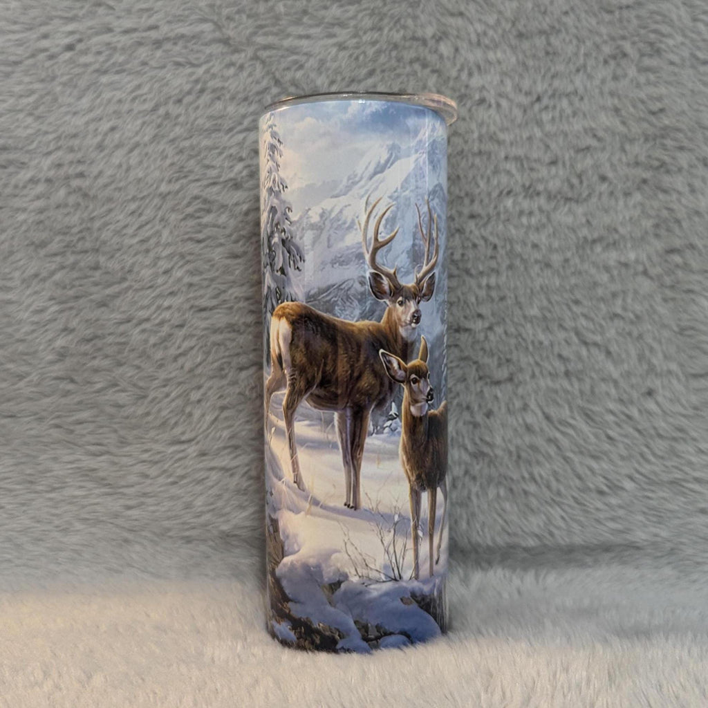 Beautiful Deer Tumbler With Deer In The Snow, Hunters Tumbler, Deer Cup With Name, Gift For Him, Gift For Her, Personalized Deer Tumbler