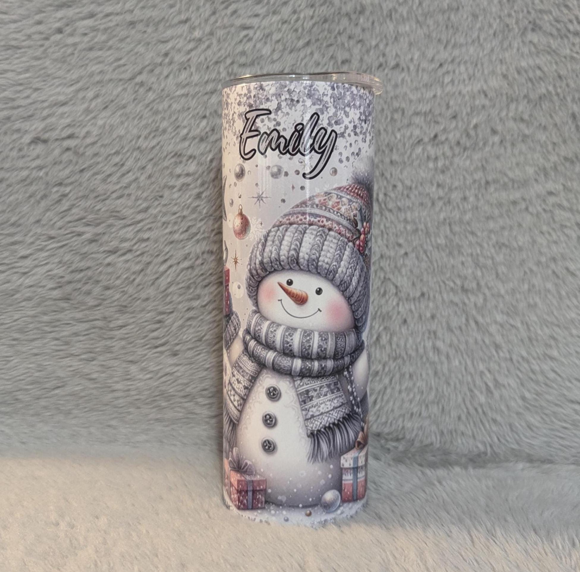 Cute Snowman Tumbler 20oz With Reusable Straw, Can Be Personalized