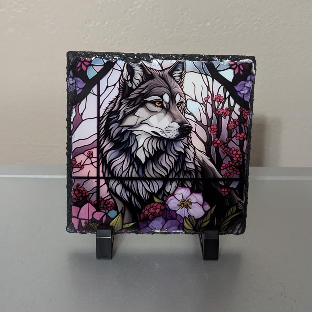 Slate Wolf Picture With Display Legs