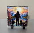 Father and Children Fishing Slate Picture With Display Legs