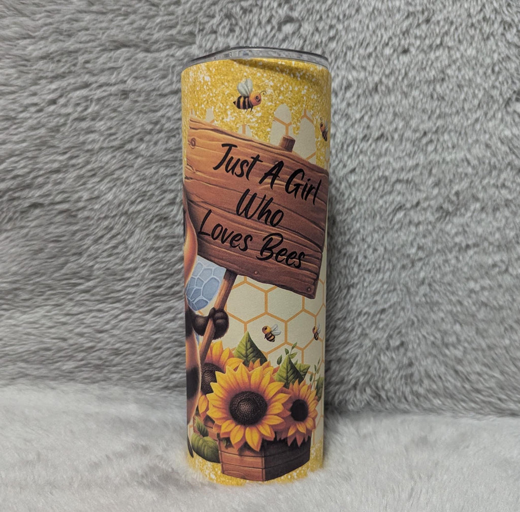 Just A Girl Who Loves Bees Tumbler 20oz With Reusable Straw, Can Be Personalized