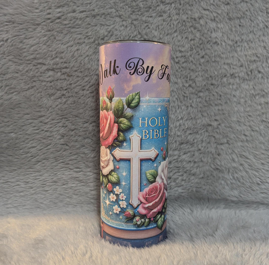 Walk By Faith Religious Tumbler, Tumbler With Reusable Straw, Religious Tumbler, Inspirational Gift, Christian Tumbler, Hot Or Cold Drinks